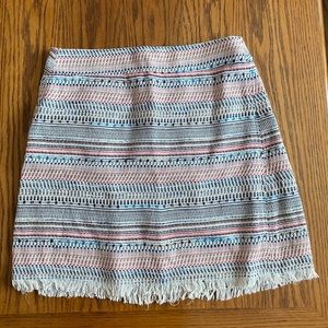 LOFT Embroidered Skirt with Fringe Bottom Edge